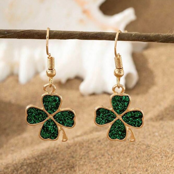 Shamrock Four Leaf Clover Earrings - Picture 3 of 4